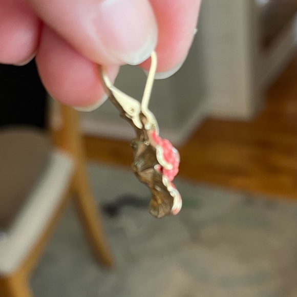 Coral Orange Enamel Floral Drop Earrings Gold Tone - Picture 12 of 12